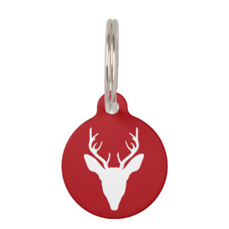White Deer Head Silhouette On Red With Custom Text Pet ID Tag