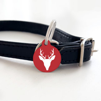 White Deer Head Silhouette On Red With Custom Text Pet ID Tag