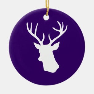 White Deer Head Silhouette - Purple Ceramic Ornament