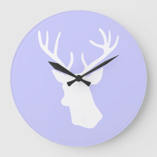 White Deer Head Silhouette _ Purple Large Clock