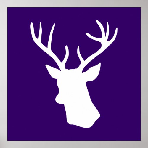 White Deer Head Silhouette _ Purple Poster