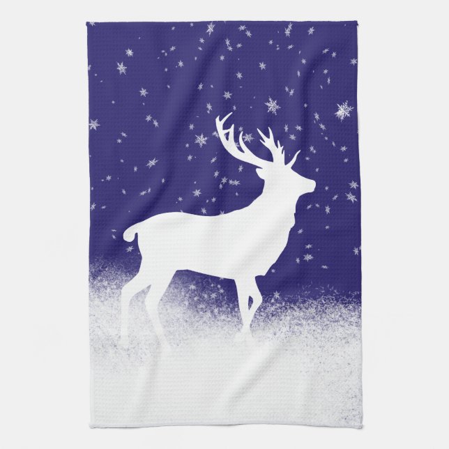White Deer in the Snow Kitchen Towel (Vertical)