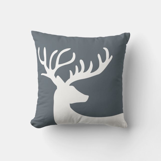 White Deer on Gray Throw Pillow (Front)