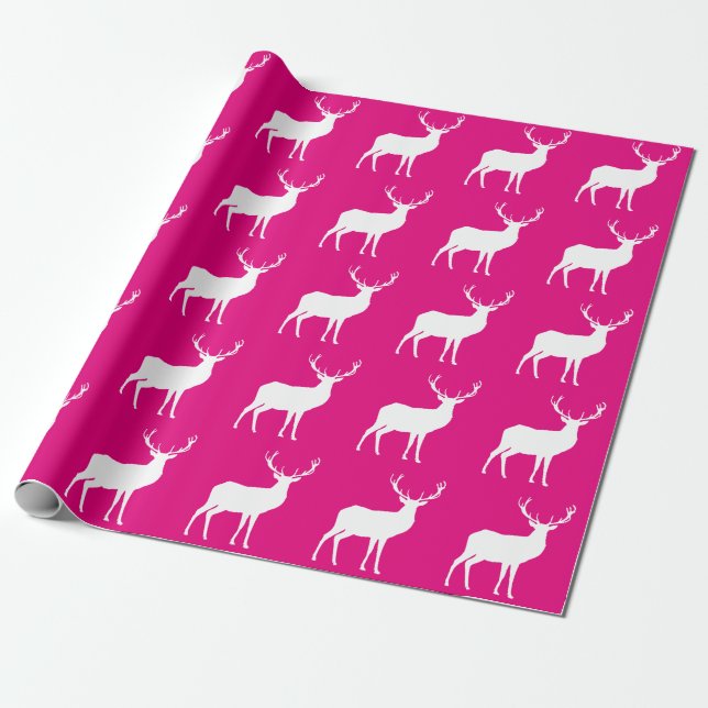 White Deer on Pink Wrapping Paper (Unrolled)
