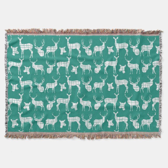 White Deer on Teal Throw Blanket (Front)