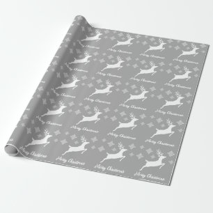 White Deer Shape On Gray With Snowflakes & Text Wrapping Paper