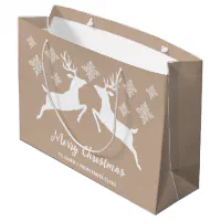 Gift bag, It`s snowing, deer, made of paper/cardboard white 2-fold