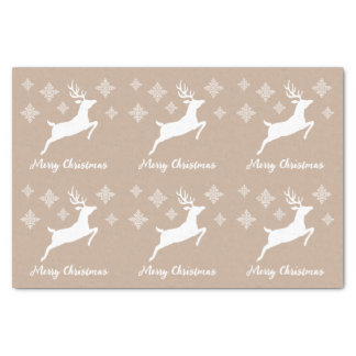 White Deer Shapes On Beige With Snowflakes &amp; Text Tissue Paper