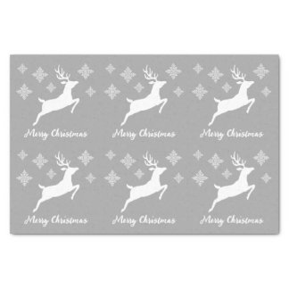White Deer Shapes On Gray With Snowflakes &amp; Text Tissue Paper
