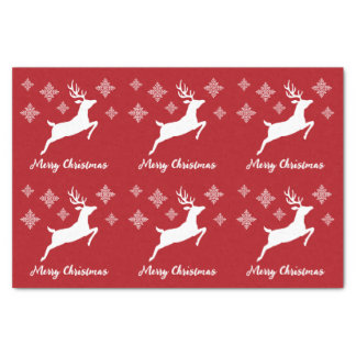 White Deer Shapes On Red With Snowflakes &amp; Text Tissue Paper