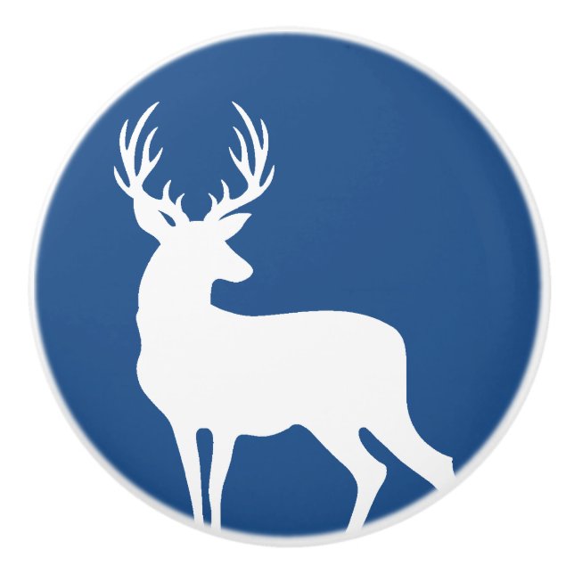 White Deer Silhouette Custom Ceramic Knob (Front)