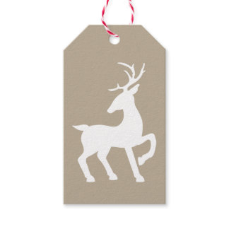 White Deer Silhouette On Beige Color Gift Tags
