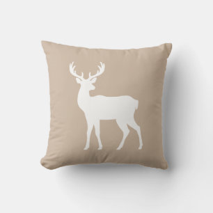 White Deer Silhouette On Beige Elegant Christmas Throw Pillow