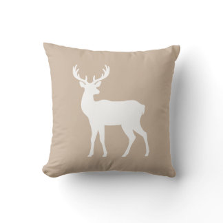 White Deer Silhouette On Beige Elegant Christmas Throw Pillow