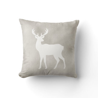 White Deer Silhouette On Faux Velvet Texture Throw Pillow