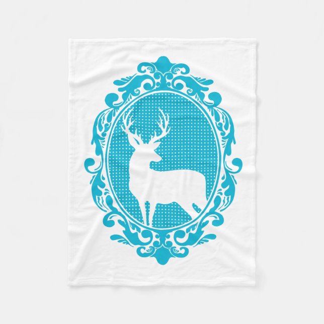 White Deer Silhouette & Ornate Frame Fleece Blanket (Front)