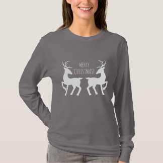 White Deer Silhouettes And Merry Christmas Text T-Shirt