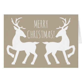 White Deers On Beige Personalizable Christmas Cards