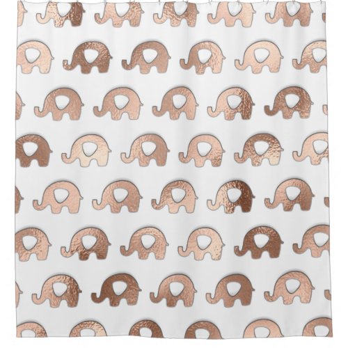 White Delicate Baby Elephants Faux Rose Gold Shower Curtain