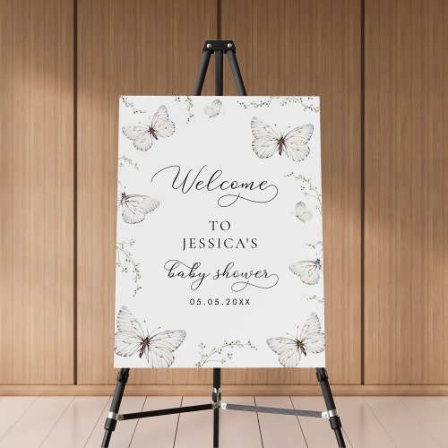 White Delicate Butterfly Baby Shower Welcome Sign
