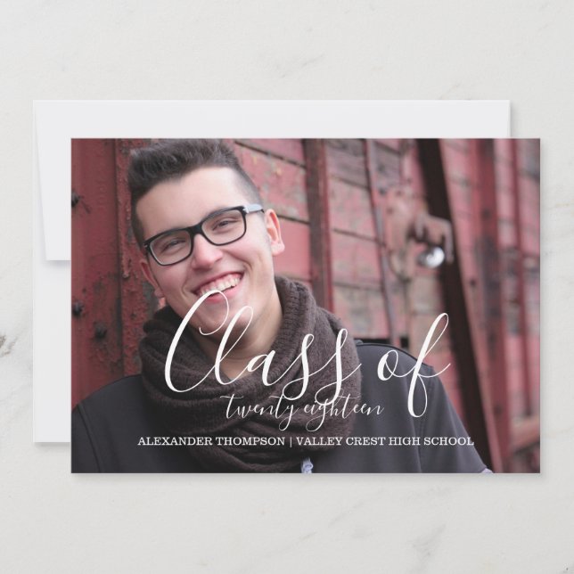 White Delicate Class of 2018 Photo Graduation Announcement (Front)