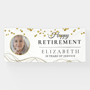 White Delicate Custom Photo Retirement Party Banner