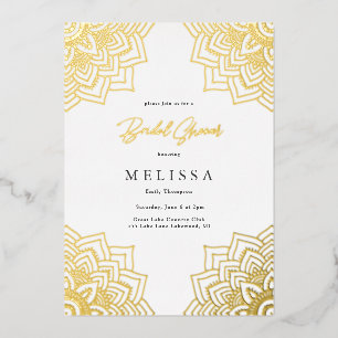 White Delicate Gold Mandala Bridal Shower Foil Invitation