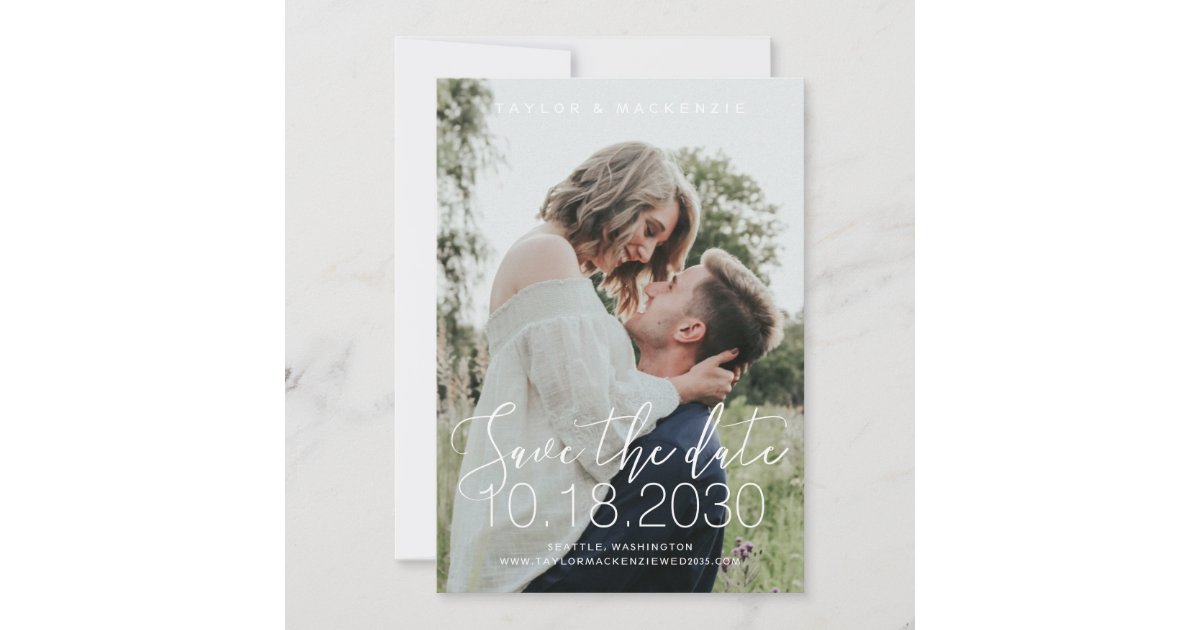 Delicate Hand Lettering White Delicate Hand Lettering Photo Save The Date | Zazzle