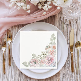 White Delicate watercolor flower palepink Birthday Napkins