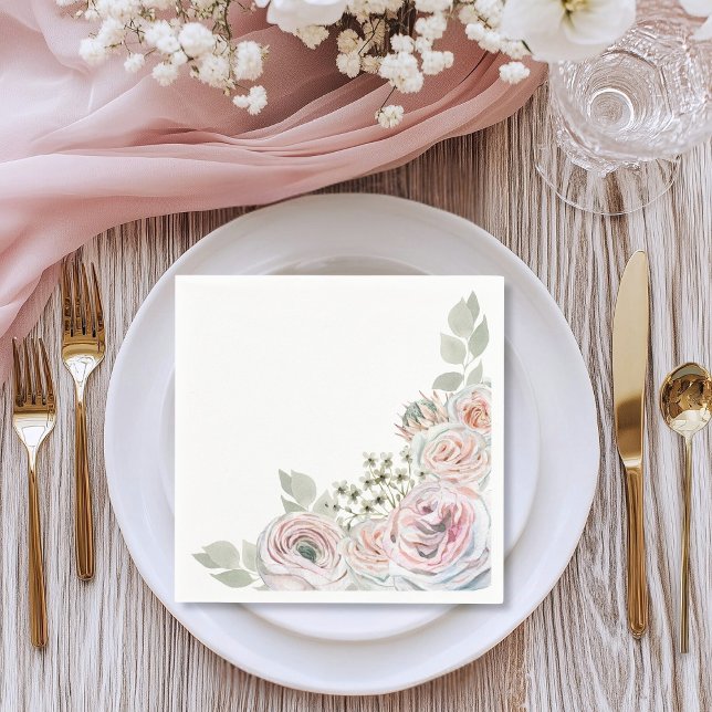 White Delicate watercolor flower palepink Birthday Napkins (Creator Uploaded)