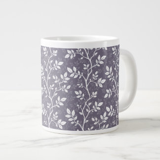 White Delicate Woven Branches Leaves over Lavender Giant Coffee Mug
