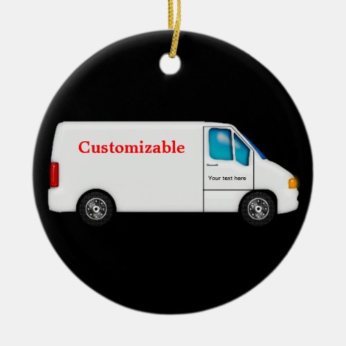 White Delivery Van _ Customizable Ceramic Ornament