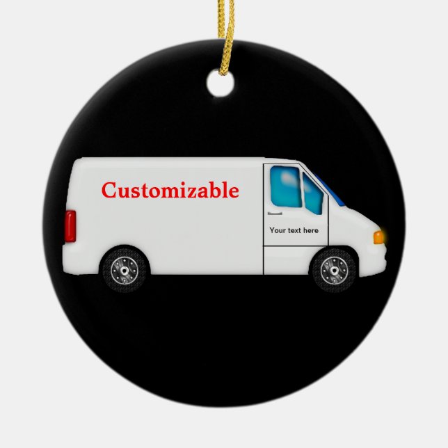 White Delivery Van - Customizable Ceramic Ornament (Front)