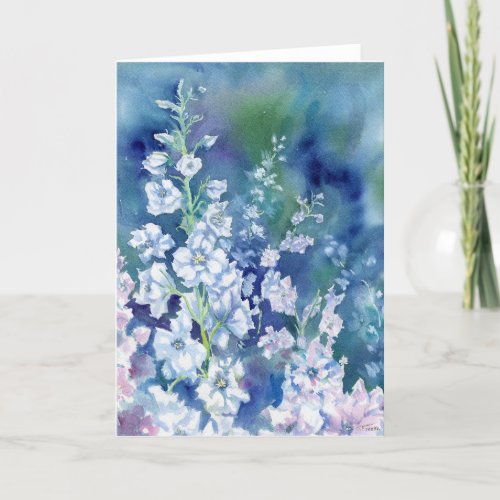 White Delphiniums Blank Notecard