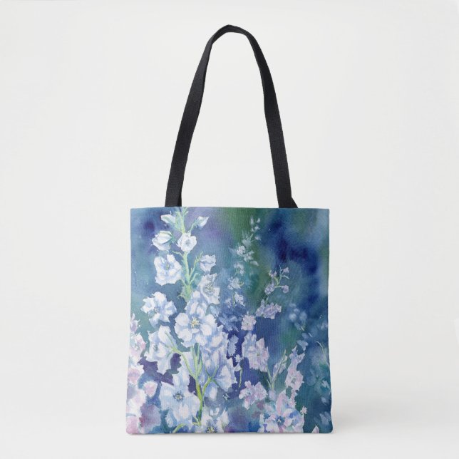 White Delphiniums Shoulder Tote (Front)