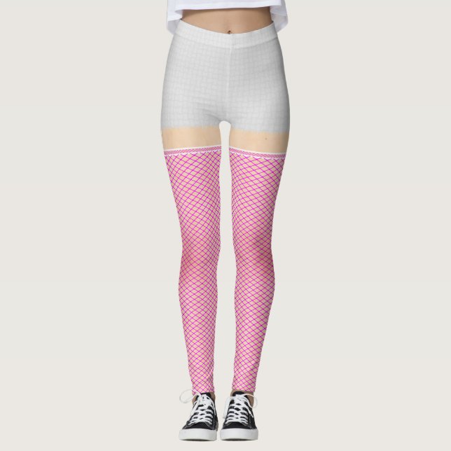 White Denim Shorts With Hot Pink Fishnets Leggings (Front)