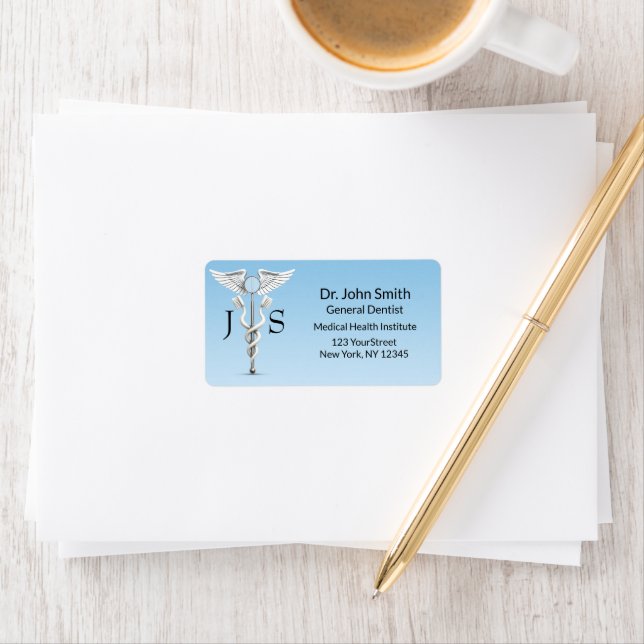 White Dental Caduceus Mirror Toothbrush Medical Label (Insitu)