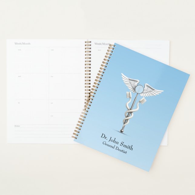 White Dental Mirror Caduceus Toothbrush Medical Planner (Display)