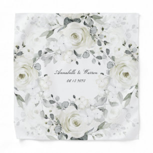 White Desdemona Rose Tie Matching Pocket Square Bandana