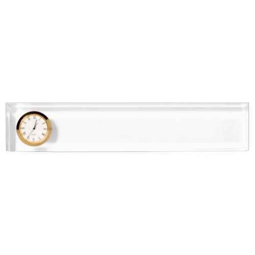 White Desk Name Plate with Clock