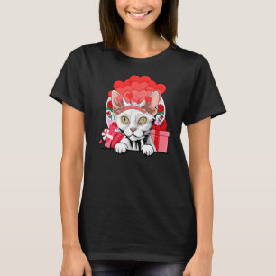 White Devon Rex Cat Valentines Day Hearts Balloons T-Shirt
