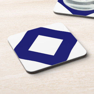 White Diamond, Bold Blue Border Coaster