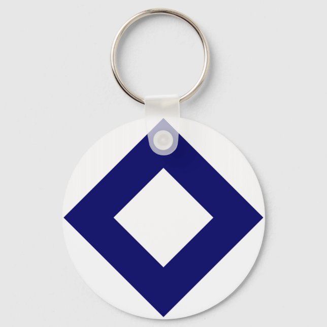 White Diamond, Bold Blue Border Keychain (Front)