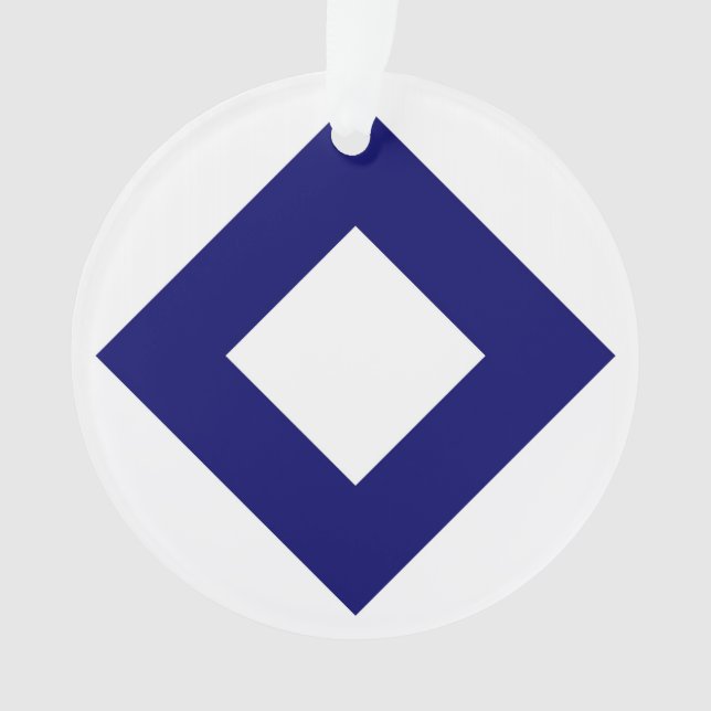 White Diamond, Bold Blue Border Ornament (Front)