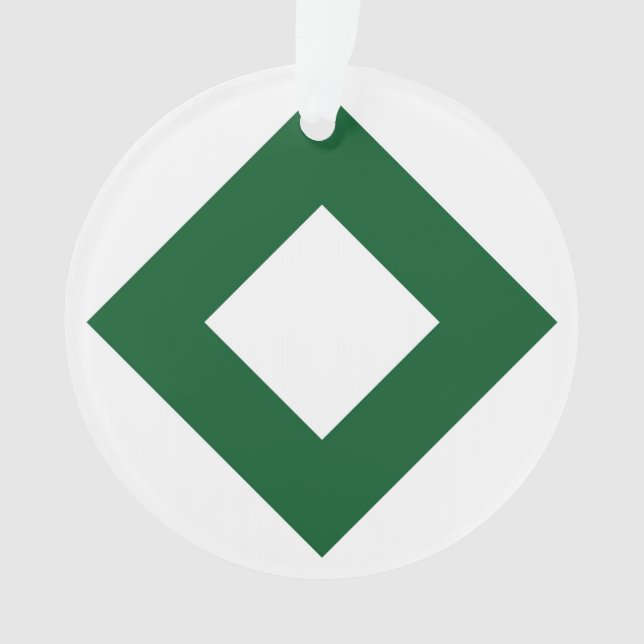 White Diamond, Bold Green Border Ornament (Front)