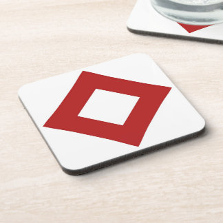 White Diamond, Bold Red Border Beverage Coaster