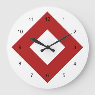 White Diamond, Bold Red Border Large Clock
