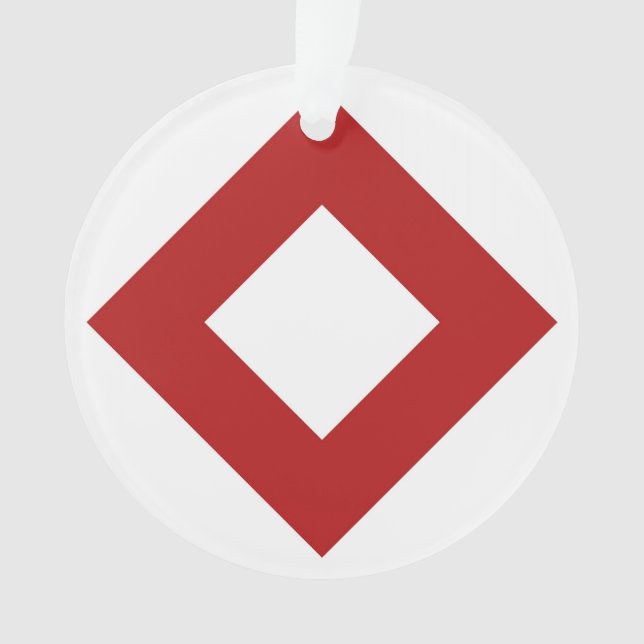 White Diamond, Bold Red Border Ornament (Front)