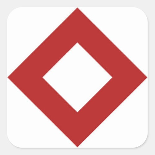 White Diamond Bold Red Border Square Sticker