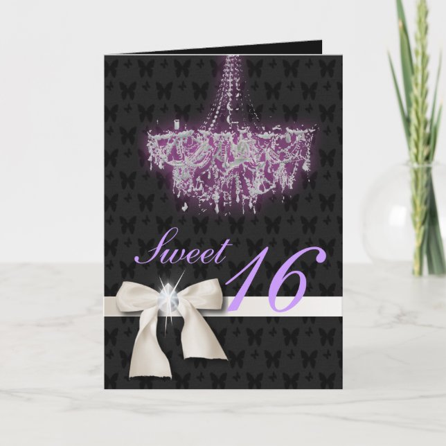 White Diamond Bow Sweet 16 Card (Front)